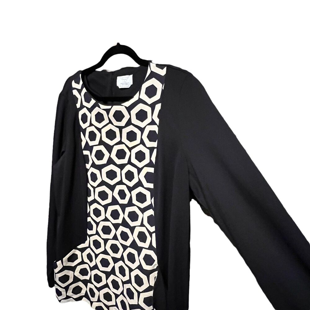 VOYAGE Marina Rinaldi Tunic Top Black White Geometric Print Long Sleeve Large - Picture 6 of 11